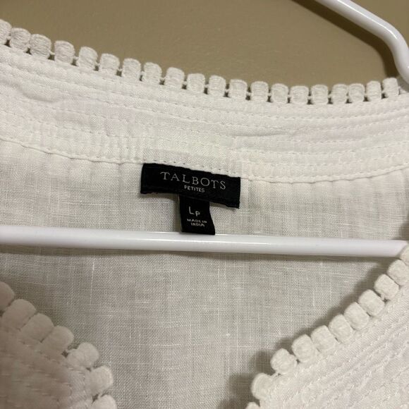 Talbots 100% Linen White Crochet Lace V Neckline Tank Petite Large - Picture 4 of 7